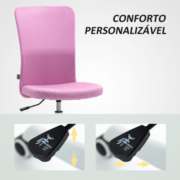 Cadeira de Escritório sem Apoio para os Braços Estofada em Linho Sintético com Altura Ajustável 53x43x85 - 93 cm Rosa