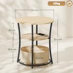 Mesa Auxiliar Redonda de 3 Níveis com Estação de Carregamento Mesa Auxiliar Industrial com 2 Prateleiras Abertas Ø50x55,1 cm Madeira e Preto