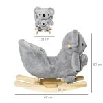 Baloiço Infantil com Forma de Coala com Fantoche para Bebés 18 - 36 Meses com Som Cinto de Segurança e Apoio para os Pés 60x33x50cm Cinza