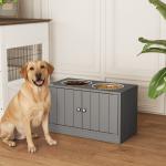Comedouro Elevado Cinzento para Cães Grandes com 2 Tigelas de 2L, 2 Portas e Arrumação, 60x30x35,5 cm