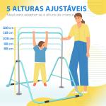 Barra de Ginástica para Crianças Dobrável com Altura Ajustável para Treino em Casa 154x106,2x88,5 - 128,5 cm Azul Celeste