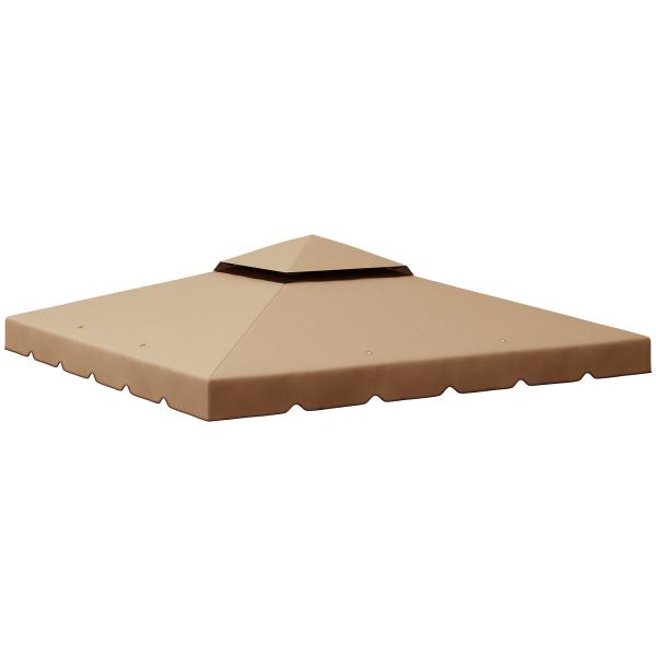 Cobertura de Substituição para Pérgola 300x300 cm com Duplo Teto e 8 Orifícios de Drenagem Cáqui