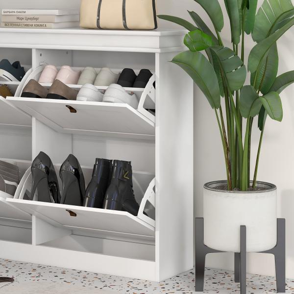 Móvel Sapateira Branco Sapateira Estreita com 4 Portas e Prateleira Ajustável para 20 Pares de Sapatos 105x24x82,5 cm Branco