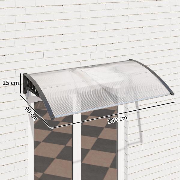 Marquise de Proteção para Portas e Janelas Contra Sol e Chuva Telhado de Proteção com Desenho Moderno 150x90x25 cm Transparente e Preto
