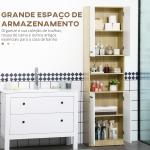 Coluna Casa de Banho Armário Alto Casa de Banho com 4 Portas 2 Prateleiras Abertas e Ajustáveis 53x33,5x195,7 cm Branco e Madeira