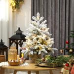 Mini Árvore de Natal Artificial com 35 Luzes LED 182 Ramos com Neve Pinhas Bagas e Base de Saco de Juta Ø48x60 cm Verde