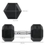 Conjunto de Halteres 20 kg com Barra Metálica e Cabeça Hexagonal Conjunto de Pesos para Treino 31x13,5 cm Preto e Prata