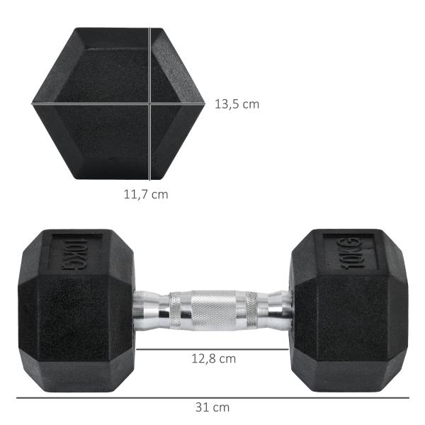 Conjunto de Halteres 20 kg com Barra Metálica e Cabeça Hexagonal Conjunto de Pesos para Treino 31x13,5 cm Preto e Prata