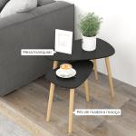 Conjunto de 2 Mesas Auxiliares com Pés de Madeira Mesas de Café 59,5x39,5x45 cm e 44,5x28,5x40 cm Preto