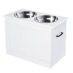 Comedouro Elevado para Cães com 2 Tigelas de Aço Inoxidável e Espaço de Armazenamento Oculto 60x30x41 cm Branco