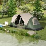 Tenda de Campismo Familiar para 5 - 6 Pessoas Dobrável com 2 Quartos e Bolsa de Transporte 450x215x180 cm Verde e Marrom