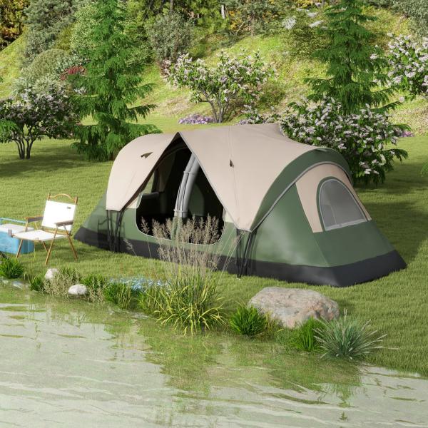 Tenda de Campismo Familiar para 5 - 6 Pessoas Dobrável com 2 Quartos e Bolsa de Transporte 450x215x180 cm Verde e Marrom