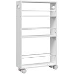 Estante de Casa de Banho com Rodas Carrinho Auxiliar de 3 Níveis com Barras Laterais e Alças 45x15x80 cm Branco