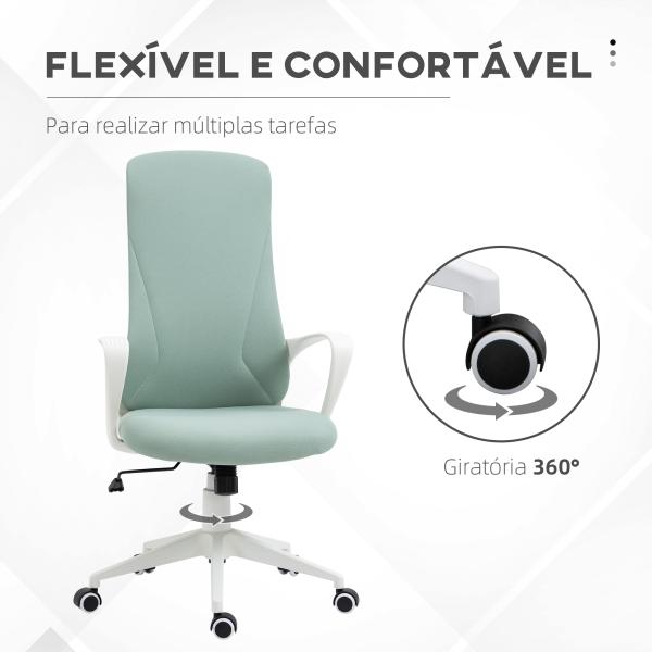 Cadeira de Escritório Ergonómica com Altura Ajustável Função de Inclinação e Encosto Alto 62x56x110 - 119,5 cm Verde
