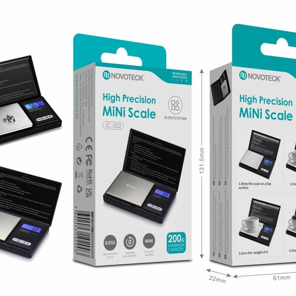 Balança Digital de Alta Precisão Novoteck JC-002 - Capacidade de 200 g x 0,01 g, Compacta e Portátil