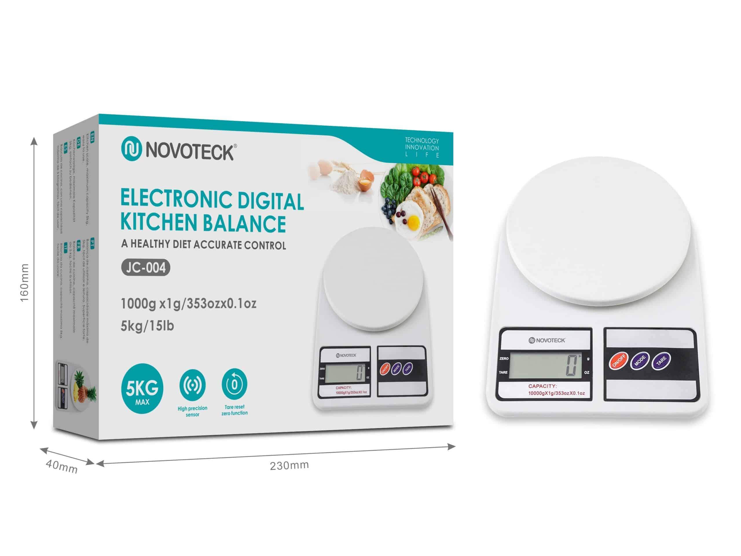 Balança Digital de Cozinha Novoteck JC - 004 – Alta Precisão, Capacidade de 5 kg, Função Tara e Design Moderno
