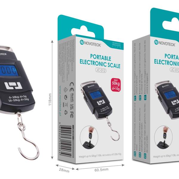 Balança Digital Portátil Novoteck JC - 012 - Capacidade 50kg com Dupla Precisão, Display LCD, Design Compacto, Gancho em Aço Inoxidável