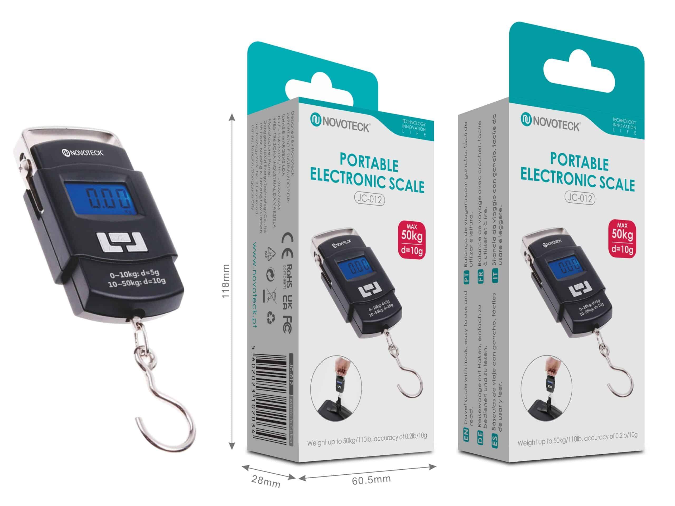 Balança Digital Portátil Novoteck JC - 012 - Capacidade 50kg com Dupla Precisão, Display LCD, Design Compacto, Gancho em Aço Inoxidável