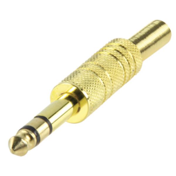 Ficha Jack 6,35mm Metálica Dourada Stéreo Macho