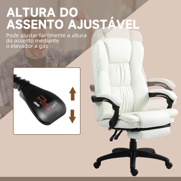 Cadeira de Escritório com Altura Ajustável 6 Pontos de Massagem e Apoio para os Pés Retrátil 68,5x68,5x113 - 121 cm Creme