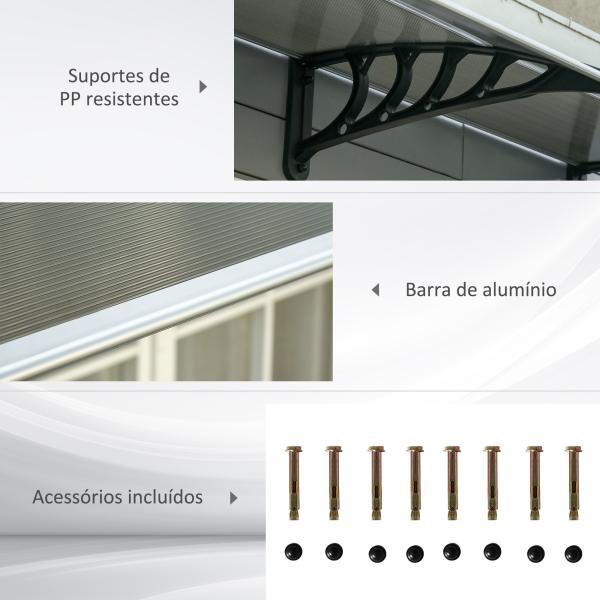 Marquesa Exterior para Portas e Janelas 303x96x27 cm com Barra de Liga de Alumínio PP Policarbonato Castanho