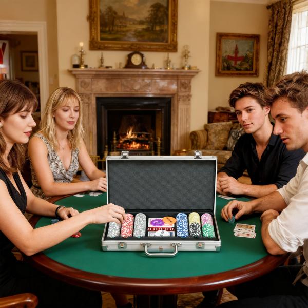 Conjunto de Póquer Profissional com 300 Fichas de 11,5 g 2 Baralhos de Cartas 5 Dados Tapete e Botão de Crupiê para 7 - 8 Jogadores com Fechadura Prata