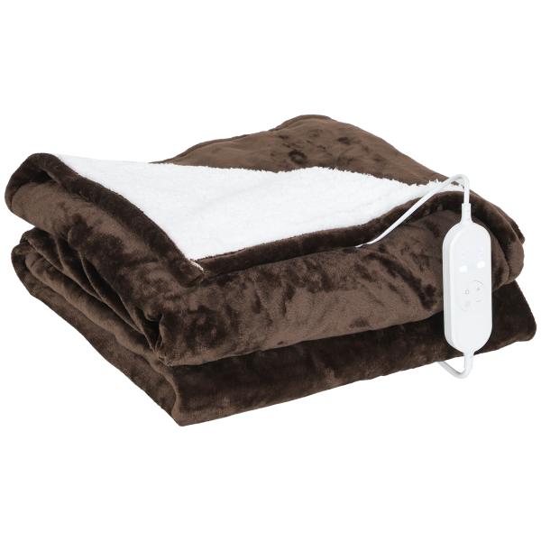 Manta Elétrica 180x130 cm Manta Térmica com Tecido Suave 10 Níveis de Temperatura e Temporizador Marrom