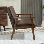 Sofá de 2 Lugares Estofado em Couro PU com Apoio para os Braços de Madeira para Sala de Estar Dormitório115x70x81 cm Marrom