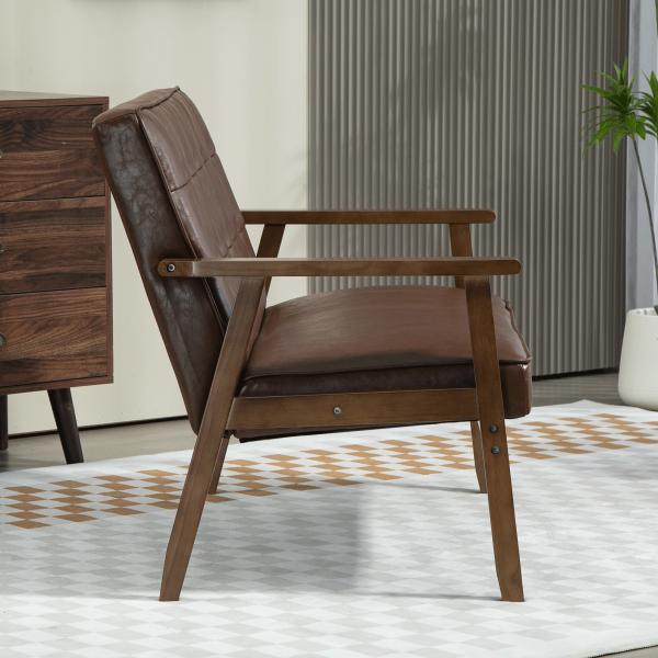 Sofá de 2 Lugares Estofado em Couro PU com Apoio para os Braços de Madeira para Sala de Estar Dormitório115x70x81 cm Marrom