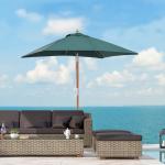 Chapéu de Sol de Jardim 200x150x230cm Chapéu de Sol Retangular Inclinável com Polia Duplo Teto e Mastro Desmontável de Madeira para Terraço Pátio Verde