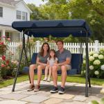 Baloiço de Jardim Exterior de 3 Lugares com Toldo Ajustável e Estrutura de Aço 172x118x153 cm Azul - Marinho
