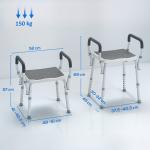 Banco de Duche com Altura Ajustável Banco de Duche de Alumínio Antiderrapante para Idosos e Descapacitados 52x45x57 - 69 cm Cinza