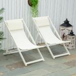Conjunto de 2 Espreguiçadeiras Dobráveis de Alumínio com Encosto Ajustável em 5 Posições e Apoio de Cabeça 60x100x85 cm Branco