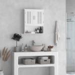 Armário de Parede Casa de Banho com Armazenamento 2 Portas em Ripas Prateleira Ajustável e Compartimento 60x20x70 cm Branco