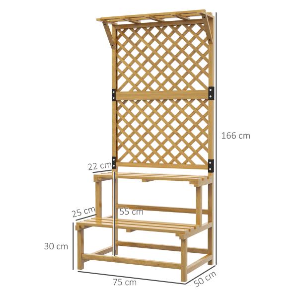Suporte para Plantas de Madeira com Treliça Suporte para Vasos de 2 Níveis para Jardim Pátio Terraço 75x50x166 cm Natural