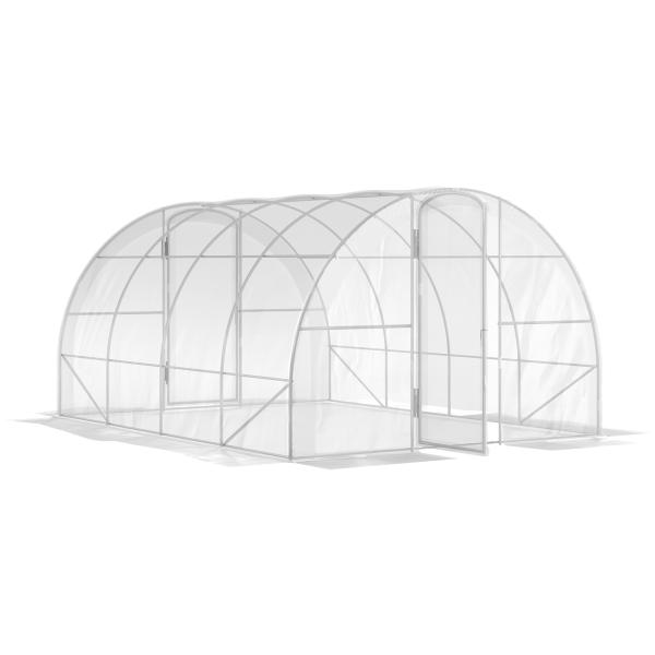 Estufa de Túnel 395x295x195 cm Estufa de Jardim com 2 Portas Estufa para Horticultura com Teto Arredondado Transparente