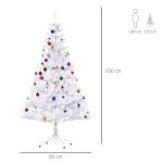 Árvore de Natal Artificial 150cm com 680 Ramos de PVC 48 Decorações Incluidas Decoração de Natal Φ85x150cm Branco