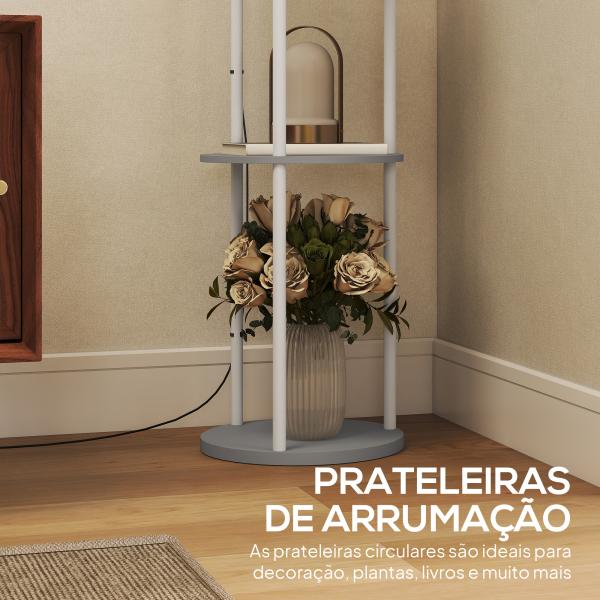 Candeeiro de Pé com Prateleiras 3 Temperaturas de Cor Controlo Remoto e Casquilho E27 Ø29x158 cm Cinzento