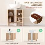 Móvel para Lavatório com Prateleira Ajustável e Tampo Efeito Mármore para Lavatório com ou sem Coluna 60x30x63 cm Carvalho