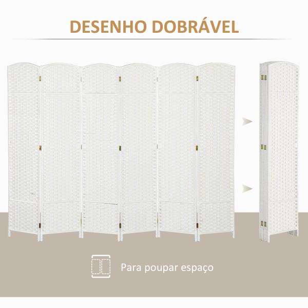 Biombo de 6 Painéis Separador de Ambientes Dobrável 240x170 cm para Sala de Estar Dormitório Escritório Branco