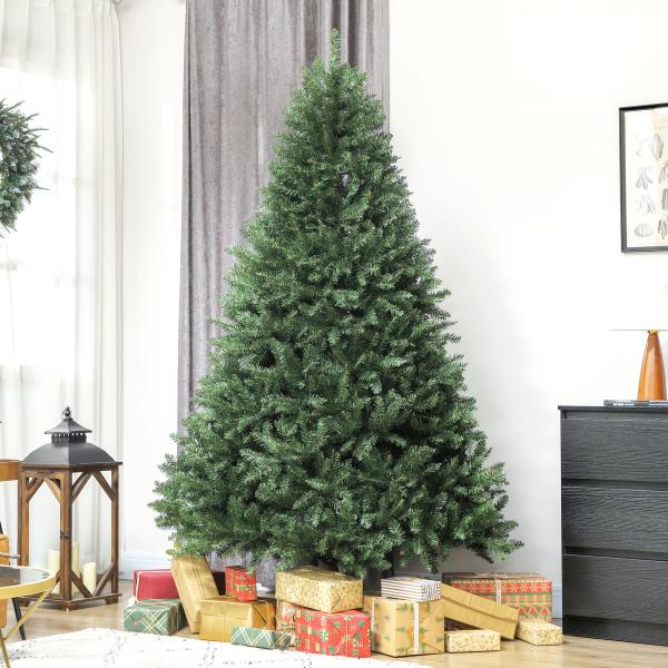 Árvore de Natal Artificial 210 cm com 2641 Ramos e Base Metálica Dobrável, Realista e Frondosa, Verde