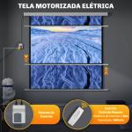 Ecrã de Projeção Elétrico 85'' com Comando Remoto, Formato 1:1, 152x152 cm, Branco