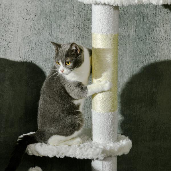 Arranhador para Gatos do Chão ao Teto com Altura Ajustável e 3 Plataformas em Forma de Nuvem 48x32x225 - 255 cm Branco