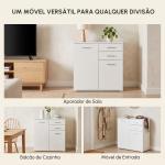 Armário Aparador Multiuso com Portas e Gavetas Amplo Espaço de Armazenamento para Sala de Estar 71x35x76cm Branco
