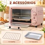 Forno Elétrico de Bancada 10 L 750 W com Temperatura até 230 °C e Temporizador 36,5x26x22 cm Rosa