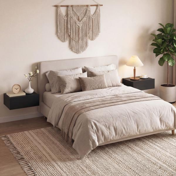 Conjunto de 2 Mesas de Cabeceira Flutuantes com 1 Gaveta para Quarto 40x30x15 cm Preto