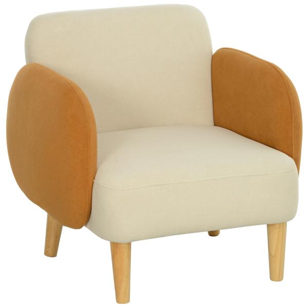 Poltrona Sala de Estar Poltrona para Dormitório com Apoio para os Braços e Pés de Madeira 72x87x82 cm Bege e Ocre