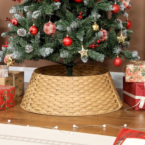 Saia para Árvore de Natal Rústica com Design Entrançado e Cobre - pé Ø68x22 cm Natural