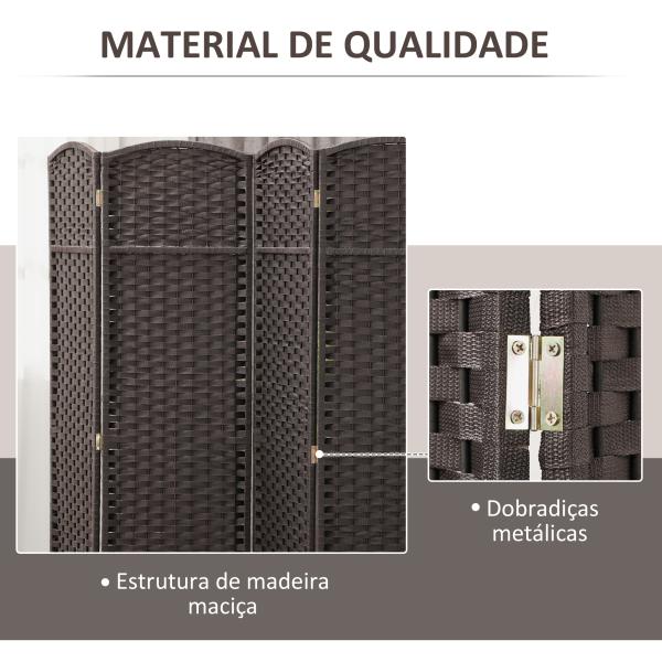 Biombo de 6 Painéis Separador de Ambientes Dobrável 240x1,6x170 cm para Sala de Estar Dormitório Escritório Marrom