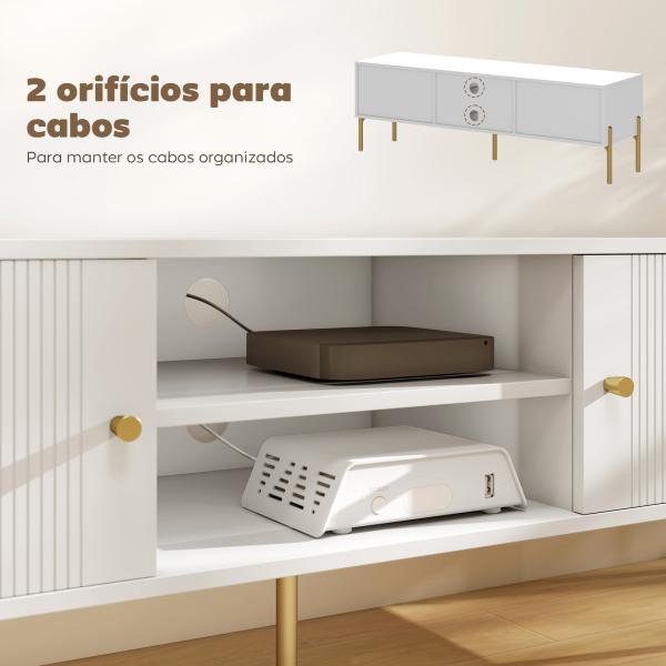 Móvel de TV Moderno com 2 Prateleiras Abertas Ajustáveis para Televisão 65 Polegadas 140x38x45,9 cm Branco